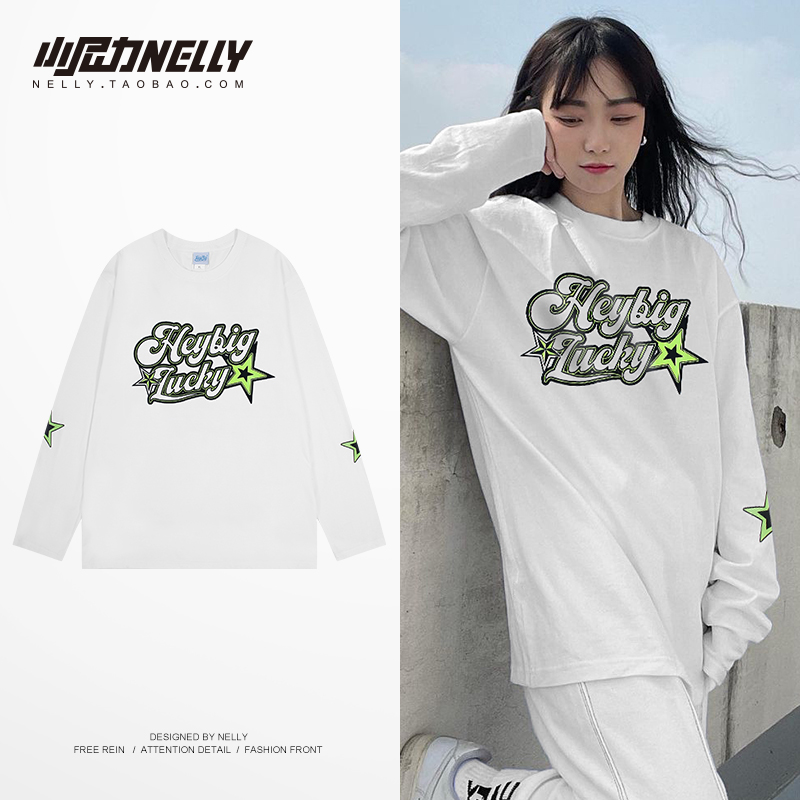 小尼力潮牌字母印花长袖T恤情侣