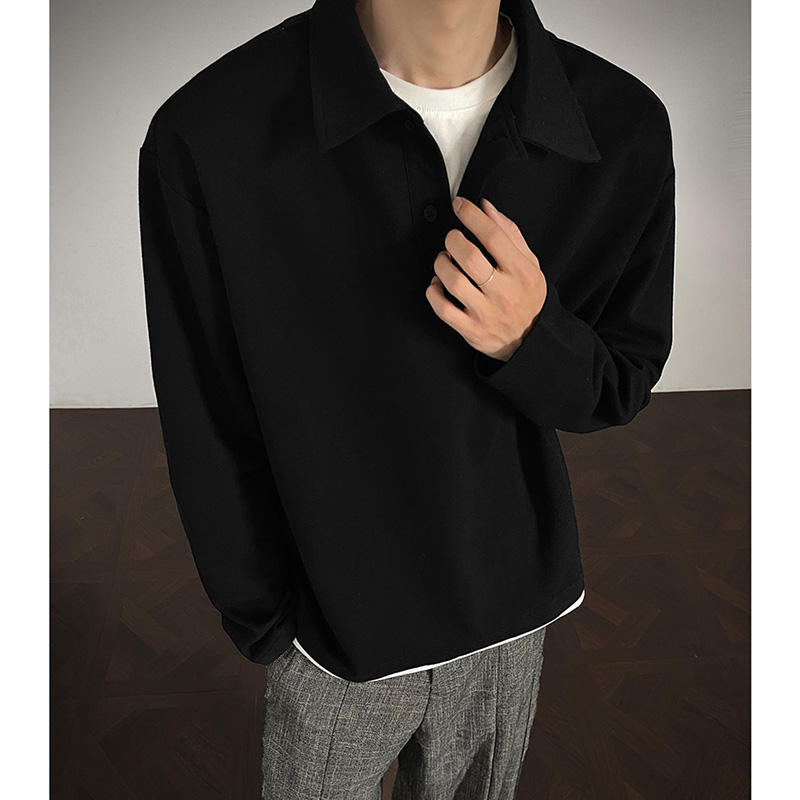 小尼力复古纯色长袖POLO衫