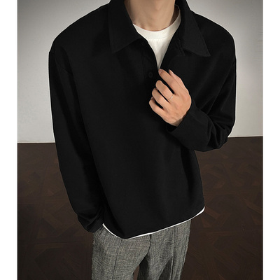 小尼力复古纯色长袖POLO衫