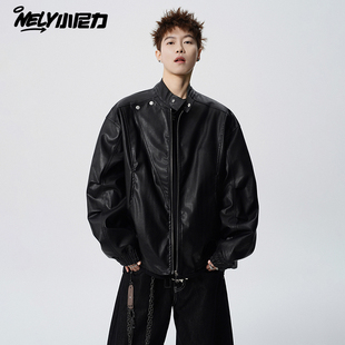 美式 高级感痞帅炸街宽松休闲pu皮棒球服机车夹克 皮衣外套男春秋季
