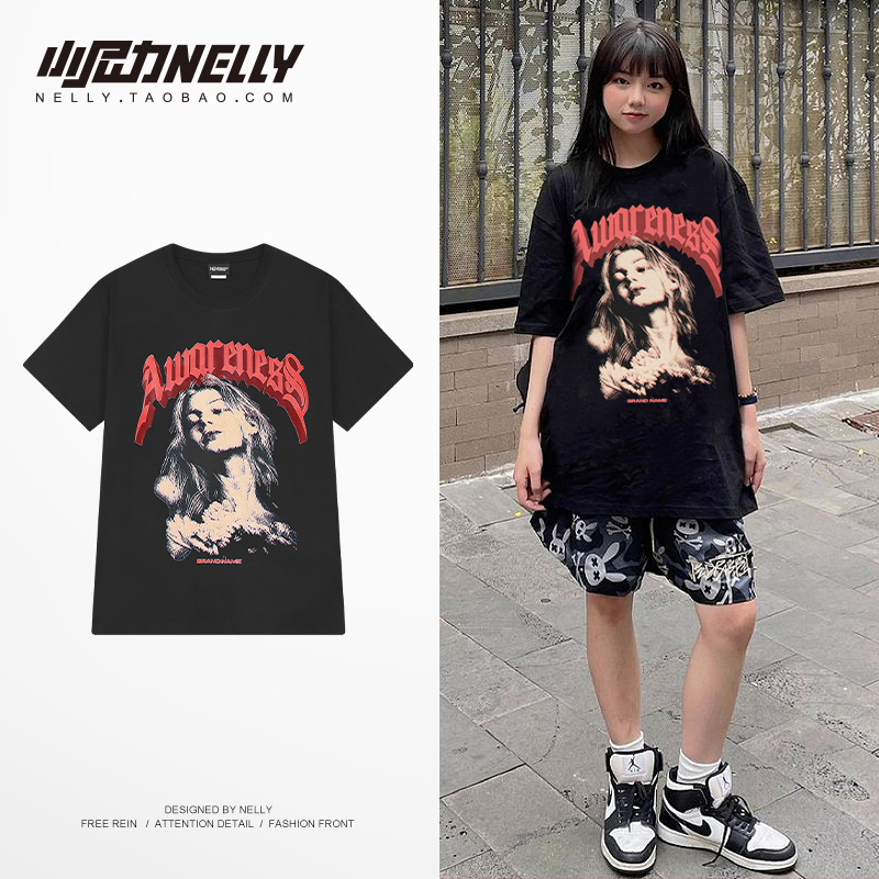 创意字母短袖t恤男夏季美式高街oversize上衣ins潮牌宽松嘻哈体恤