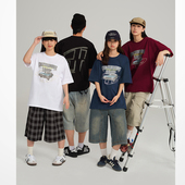 美式 T恤男女设计感字母oversize汽车印花情侣上衣服 街头嘻哈短袖