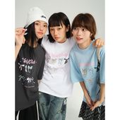 休闲半袖 NELY小尼力美式 韩版 T恤男女夏季 潮牌甜美蝴蝶结印花短袖