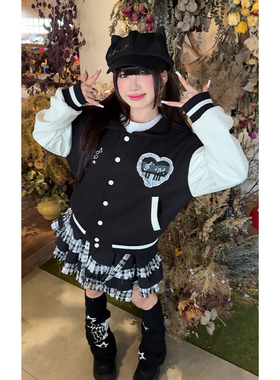 nely小尼力国潮牌美式钢琴刺绣纽扣棒球服女春季2026新款情侣外套