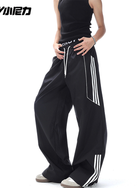 侧边三条杠男士休闲裤春秋季美式高街新款直筒宽松冬装运动长裤子