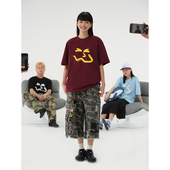 宽松情侣oversize高街体恤 T恤男女夏季 美式 复古抽象图案纯棉短袖