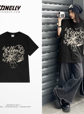 美式复古纯棉短袖t恤男夏季潮牌小众五分袖宽松嘻哈高街半袖体恤