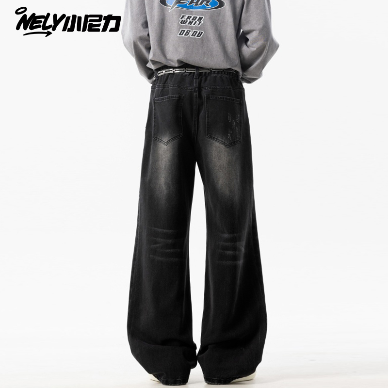 小尼力水洗黑色牛仔长裤