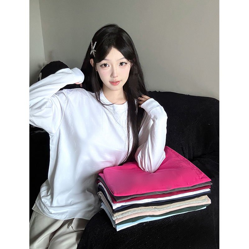 260克纯棉纯色长袖T恤