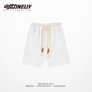 ins复古简约华夫格运动短裤 bf风 男潮牌街头宽松长抽绳休闲五分裤