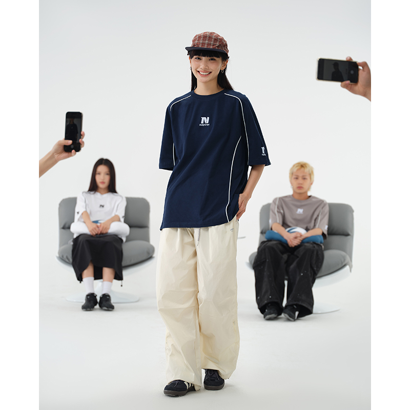 小尼力国潮情侣速干机能条纹短袖