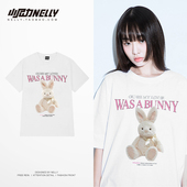 ins潮牌设计感可爱兔兔圆领短袖 T恤男嘻哈oversize百搭体恤男女bf