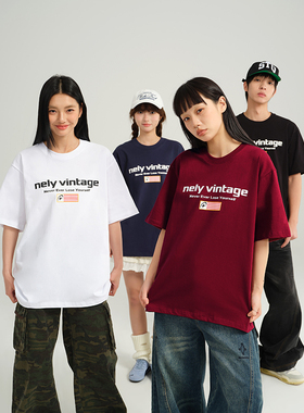 NELY小尼力重磅字母印花运动美式短袖t恤男女夏季情侣装宽松上衣