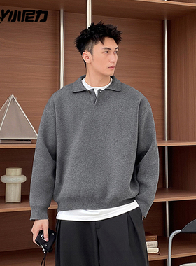 小尼力复古高级感老钱风翻领毛衣男秋季潮牌情侣宽松休闲针织衫