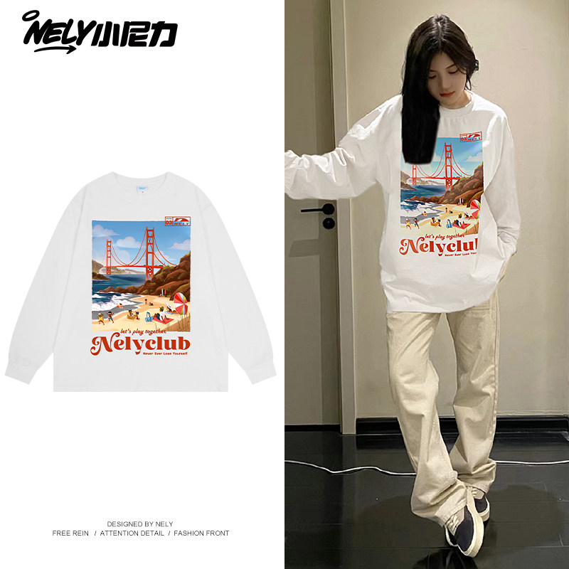 小尼力潮牌印花长袖T恤