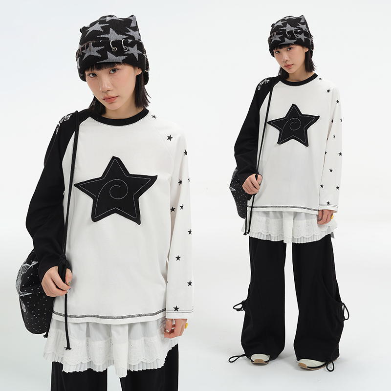 小尼力星星贴布绣少女插肩长袖