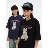 潮牌oversize青年学生半袖 美式 体恤 T恤男女夏季 可爱兔兔纯棉短袖