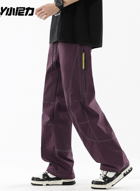 美式解构明线拼接重磅卫裤男潮牌2026新款直筒宽松运动休闲长裤子