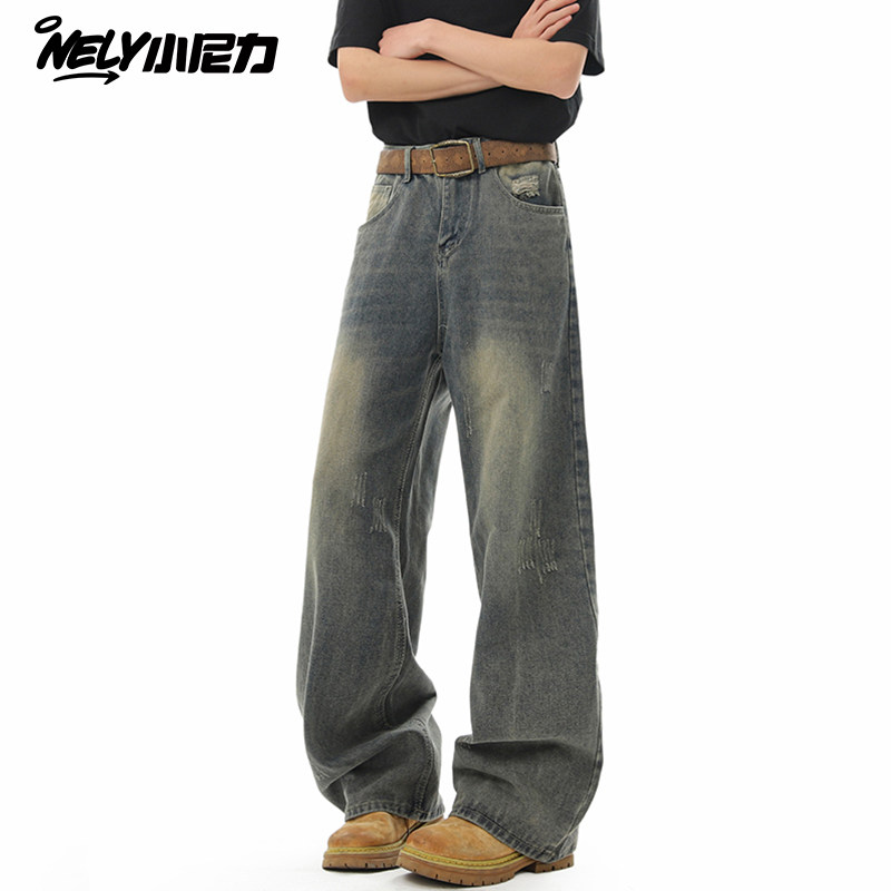 ins小尼力美式复古水洗直筒牛仔裤男女潮牌高街百搭宽松阔腿长裤,男装,牛仔裤,淘宝优惠券,粉丝福利购,淘宝优惠卷