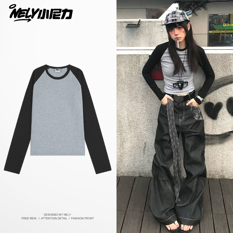 小尼力复古插肩长袖T恤女