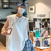 宽松夏季 潮牌ins纯棉健身无袖 坎肩白色打底衫 运动背心男士 短袖 t恤