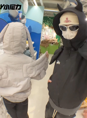 NELY小尼力设计感天使恶魔翅膀情侣连帽棉服男女冬季潮牌棉袄棉衣