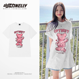 夏装 小尼力bf甜酷风小熊短袖 街头情侣装 初夏美式 宽松 T恤男生半袖