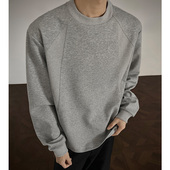 纯色美式 港风卫衣男款 重磅春秋潮牌cleanfit圆领无帽oversize宽松