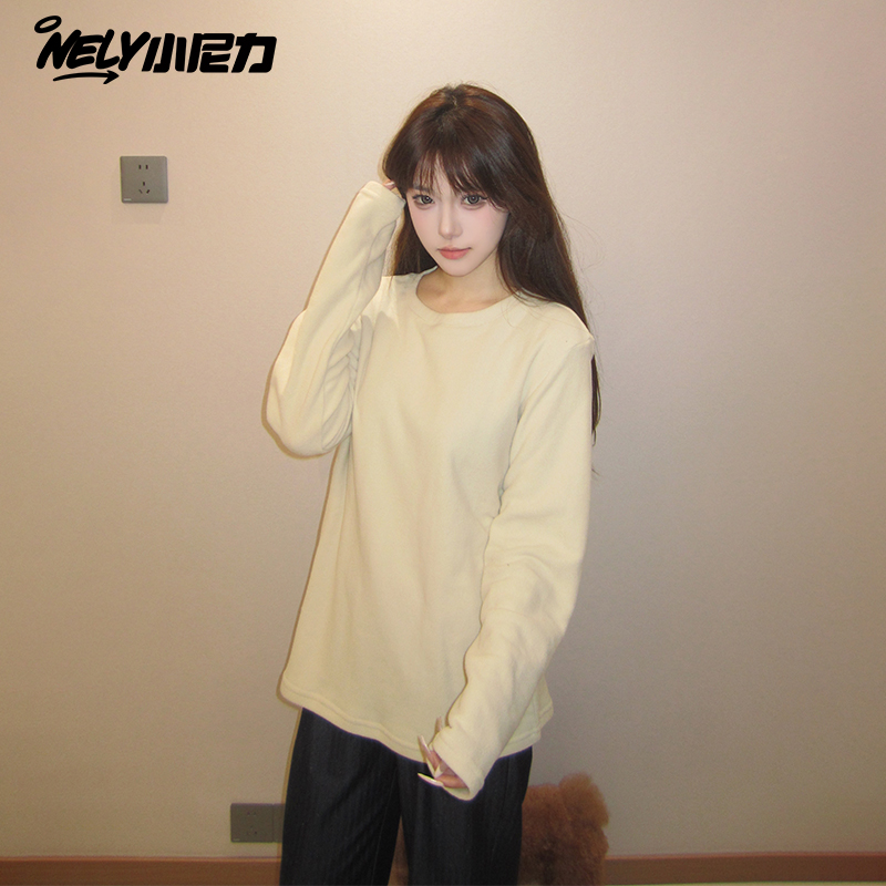 小尼力摇粒绒纯色长袖T恤