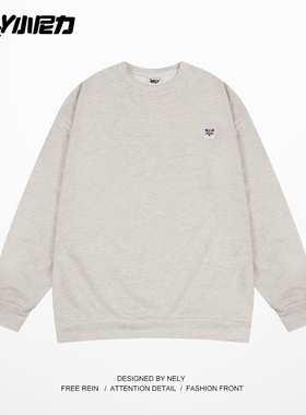 字母ins美式港风卫衣男款重磅春秋潮牌复古圆领无帽oversize宽松