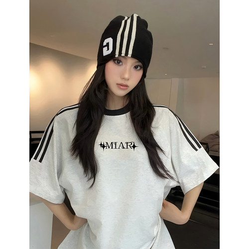 小尼力国潮牌情侣拼接条纹短袖