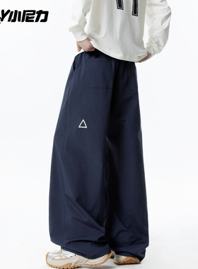 ins裤子男款秋春运动休闲裤男美式宽松弯刀直筒长裤宽松阔腿卫裤