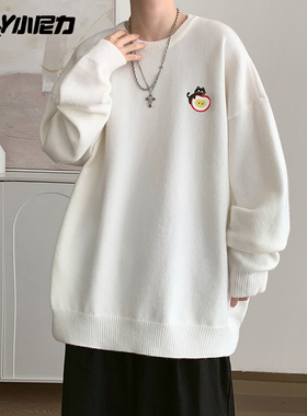 小尼力温柔系软糯秋冬美式趣味创意苹果猫咪印花针织衫毛衣男女
