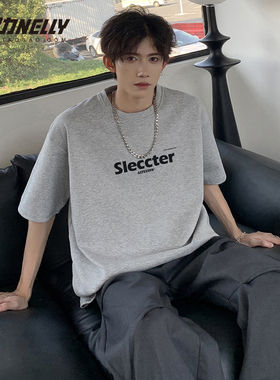 重磅纯棉字母印花短袖t恤男女美式高街百搭情侣复古宽松休闲上衣