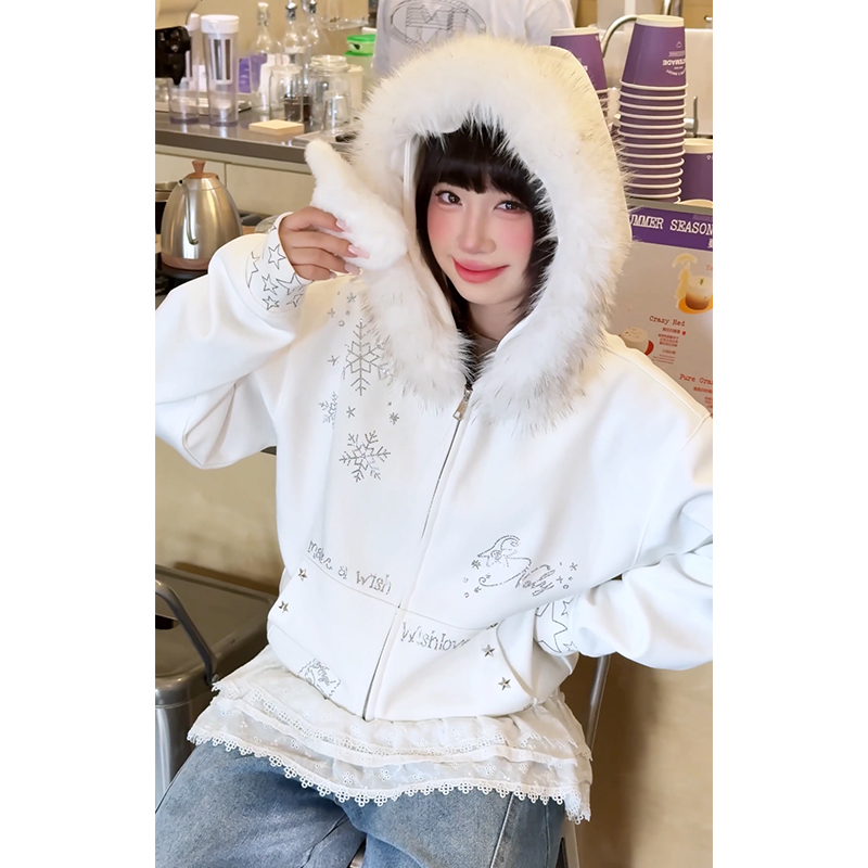 小尼力毛领开衫y2k卫衣