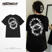 宽松设计感小众情侣T恤ins 男女夏季 小尼力bf美式 烟雾字母印花短袖