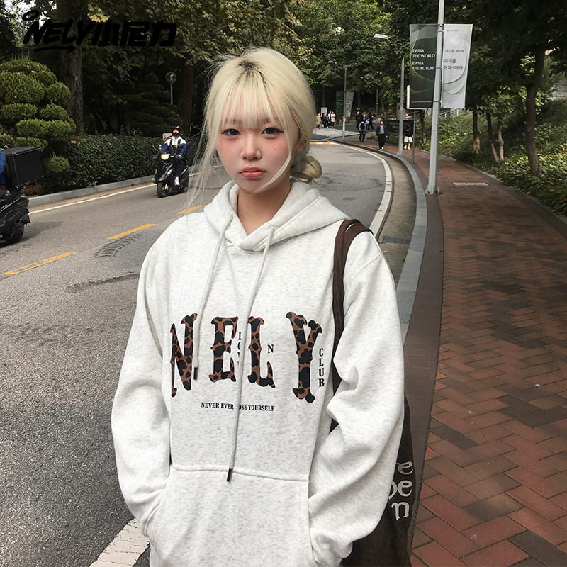 潮牌豹纹加绒连帽卫衣