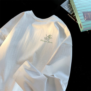 潮牌潮流体恤青少年宽松百搭上衣服 纯棉美式 白色长袖 T恤男春秋季