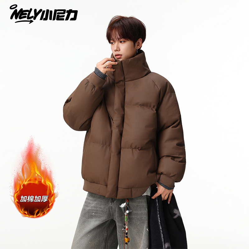 小尼力加厚美式男款冬季高领扎染面包棉服cleanfit高级感棉衣外套