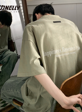 美式复古t恤男夏纯棉字母印花短袖上衣高街潮牌宽松休闲半袖体恤