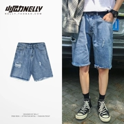 Thời trang đường phố thương hiệu quần short denim nam và nữ cặp đôi mẫu thể thao mới và giải trí lỏng lẻo năm điểm quần bf gió - Quần short