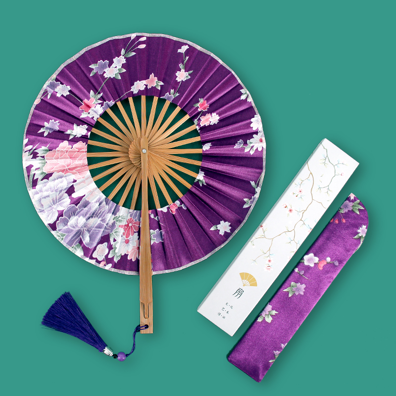 日式风车扇古风团扇随身便携折叠扇小扇子女舞蹈夏季圆扇折扇礼品