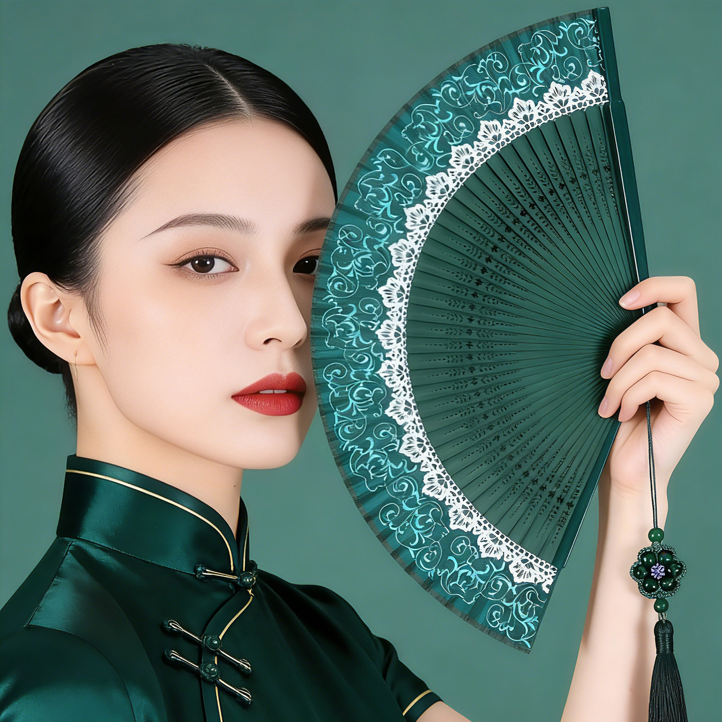 新款伴手礼变色蕾丝折扇新中式国潮旗袍折叠扇中国风礼品扇子古风