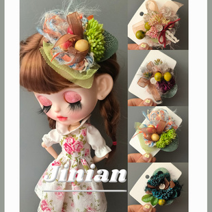 小布blythe头饰油画花朵宫廷风格小礼帽边夹娃娃刘海夹娃屋道具