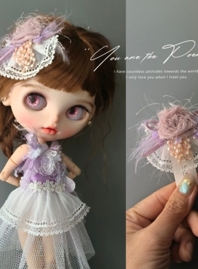 blythe头饰粉紫色蕾丝宫廷花朵边夹小布头饰嘎子姐头饰 zsiga头饰