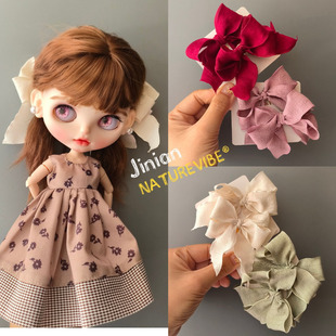 BJD发饰 小布blythe头饰发饰 皱褶花边纯色蝴蝶结发梳 娃娃头饰
