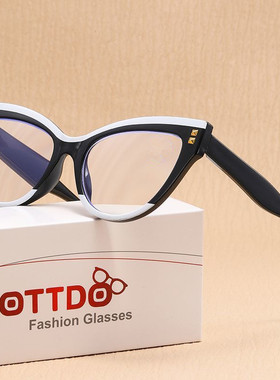 猫眼铆钉黑白熊猫平光镜2025新款欧美眼镜框防蓝光ins眼镜架复古