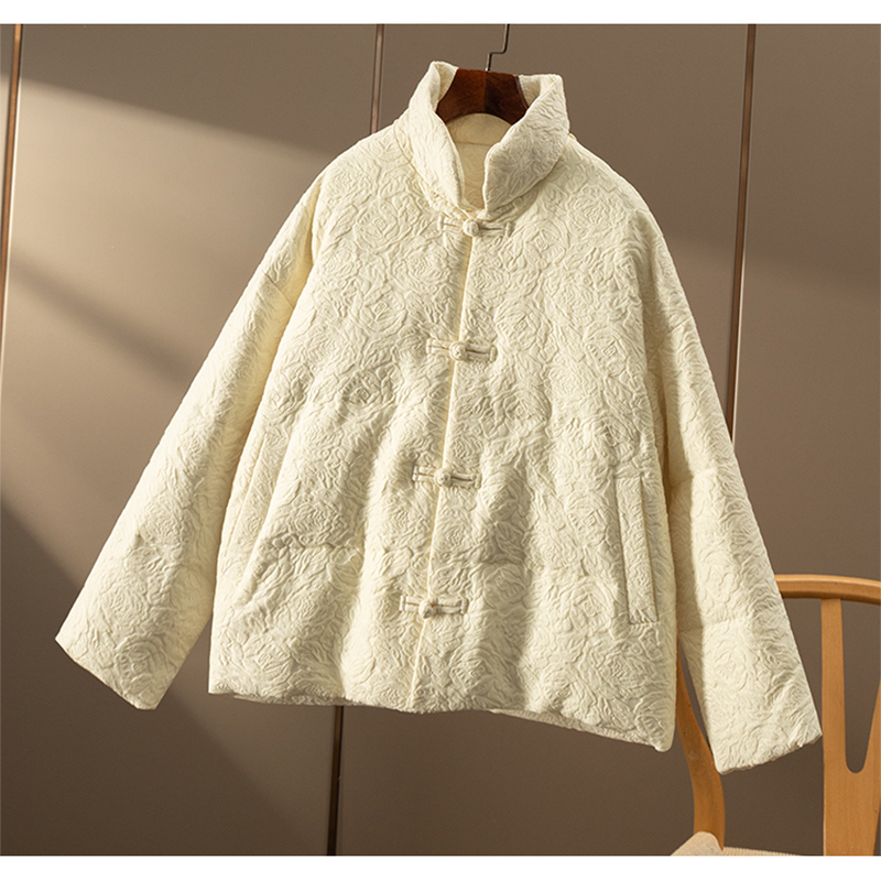 HH￥1790 秒！春天家 新中式真丝羊毛提花连帽90鹅绒服女5U07