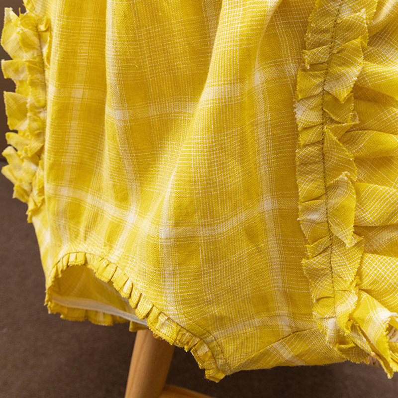 LL洋气明艳！法G欧标100亚麻撞色格子花边无袖衬衫春天家女57A2