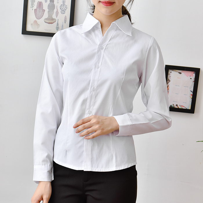 特大条纹职业工作白衬衫春秋修身